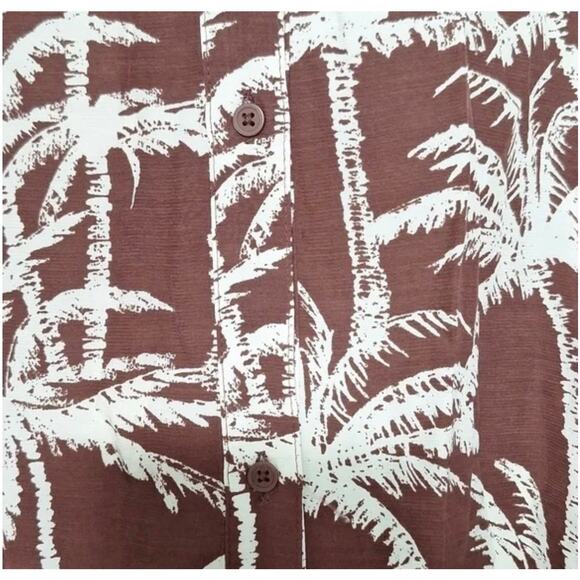 Express NWT Brown & white palm mini shirt dress Oversized flowy L/S tiered hem - Picture 5 of 12